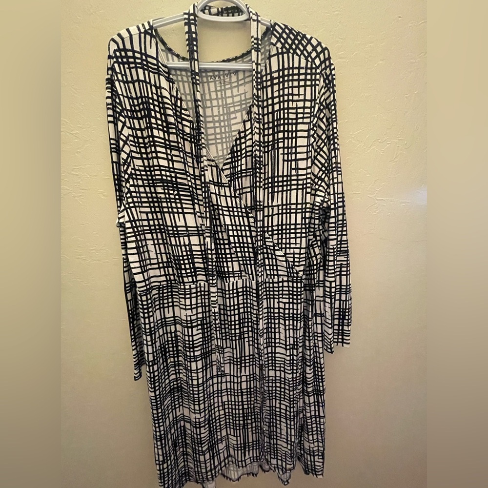 Ava & Viv Black and Cream Patterned Dress with Belt 2X